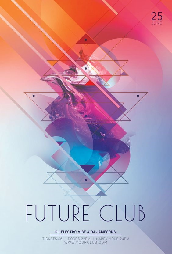 futuristic club flyer with a pink and orange gradient