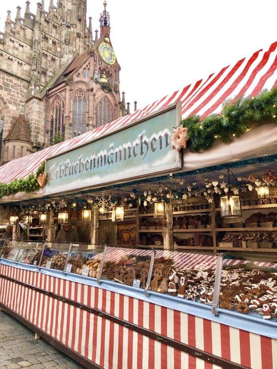 christmas market stand selling german treats