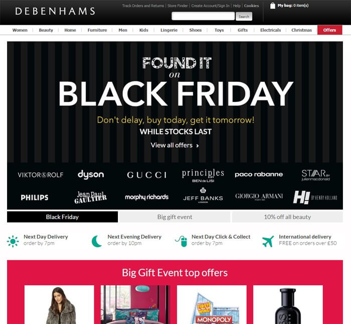 debenhams black friday sale website banner