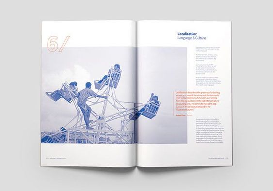 blue and orange magazine layout
