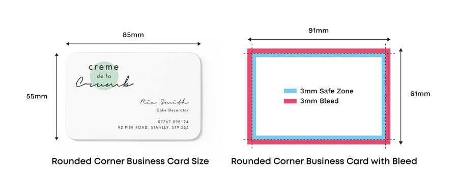 standard uk business card size with rounded corners