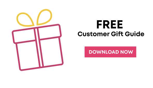 free customer gift guide download button for Christmas 2019 with a pink and yellow present outline