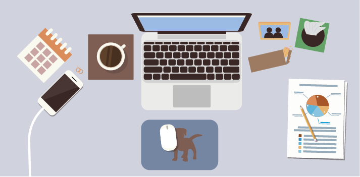 diagram of a home from home desk with a personalised mouse matt, tissues and photo frame