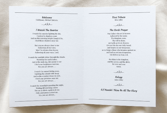 Readings inside an order of service