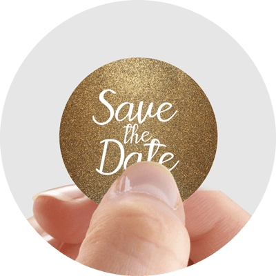 sparkly gold save the date sticker