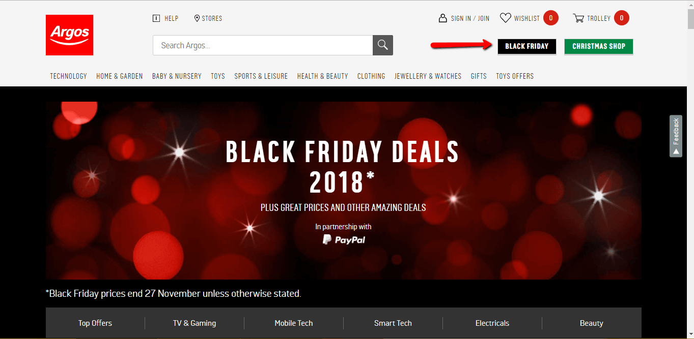argos red glitter black friday sales website banner 